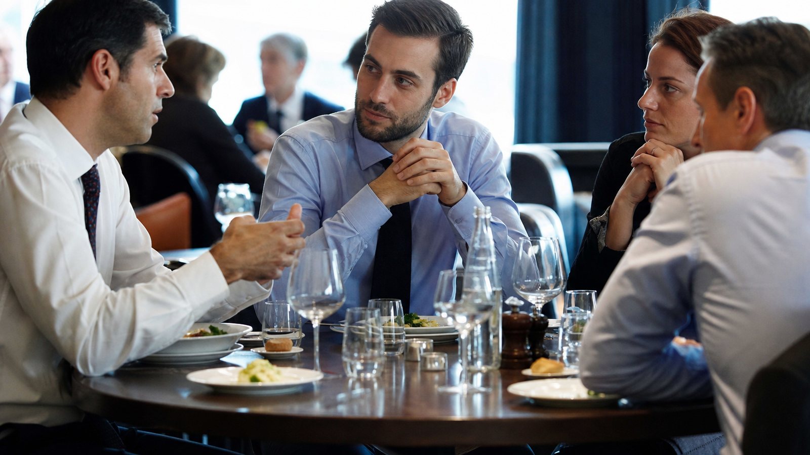 Repas d'affaires et note de restaurant lors d'un rendez-vous professionnel